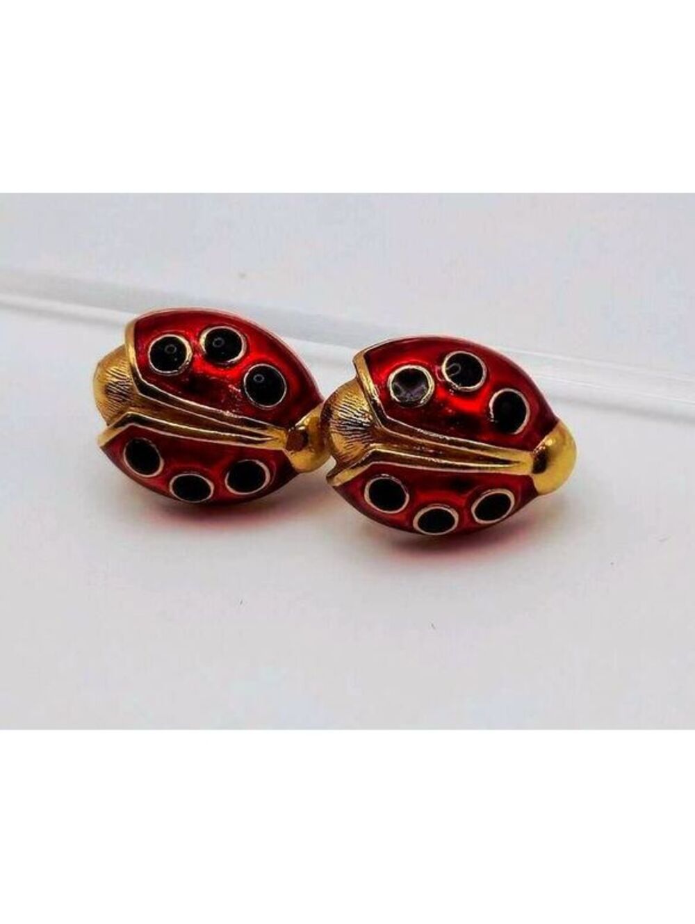 Vintage Avon Gold Tone Red Ladybug Stud Statement Earrings - ,